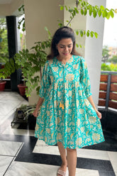 Turquoise Printed Cotton Dress